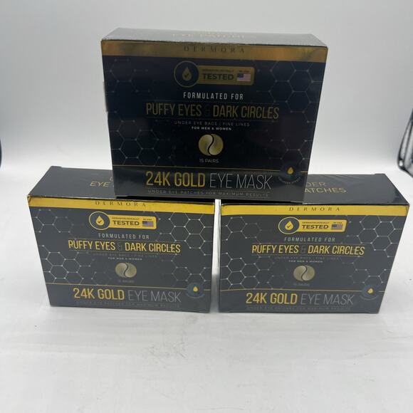 3 Boxes Dermora 24K Gold Eye Mask Puffy Eyes & Dark Circles 15 Pairs Each - Picture 1 of 5